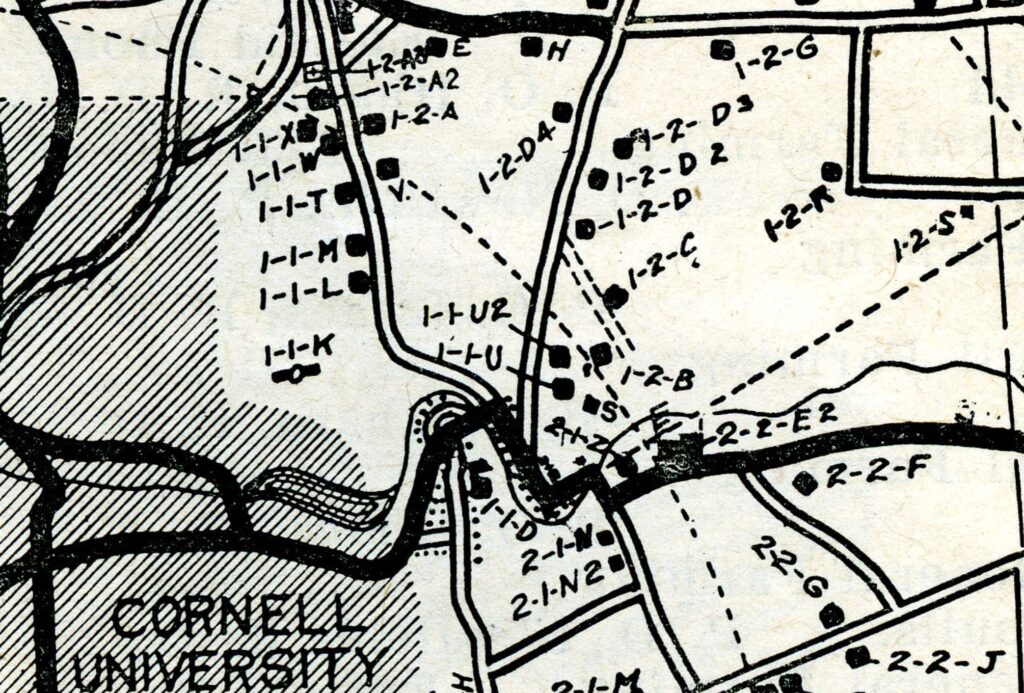 Extract from Clock System Rural Index, Ithaca and Enfield Towns, 1920 (on image 15 of booklet). Map, showing Forest Home.