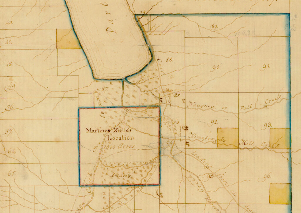 Extract from 1790 Map of Ulysses Township (No. 22) of the Military Gratuity Lands. Close-up of Forest Home location.